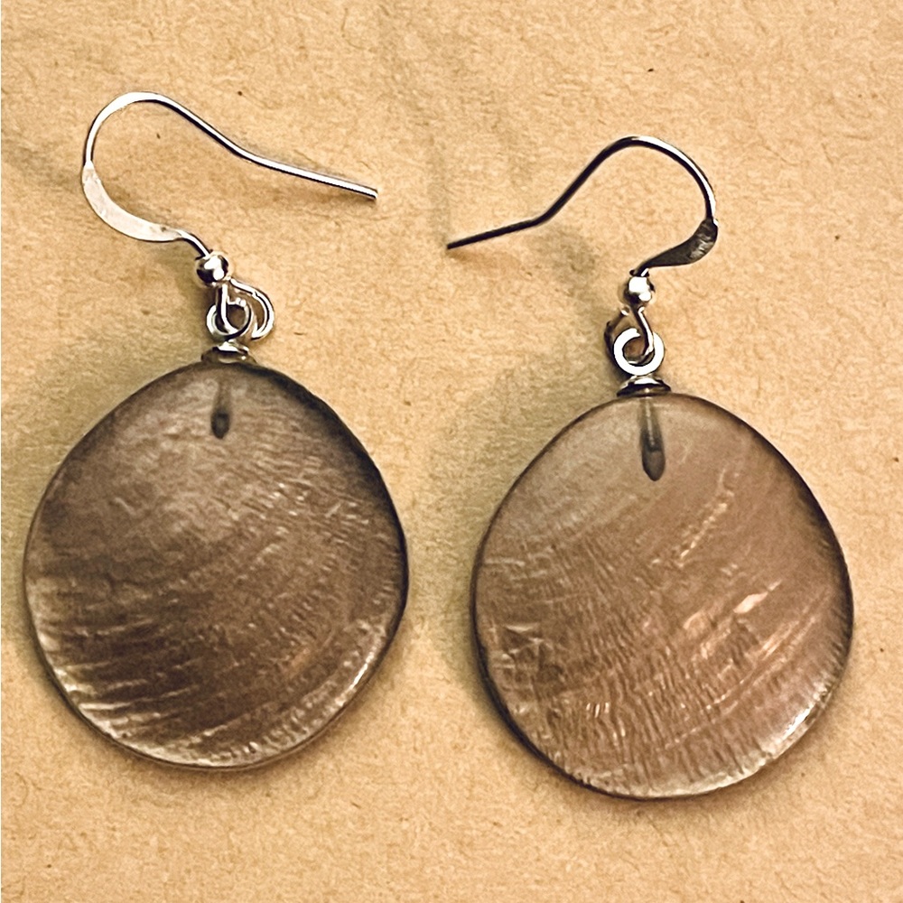 Capiz Shell Earrings by Culture Mix - Sandy Brown